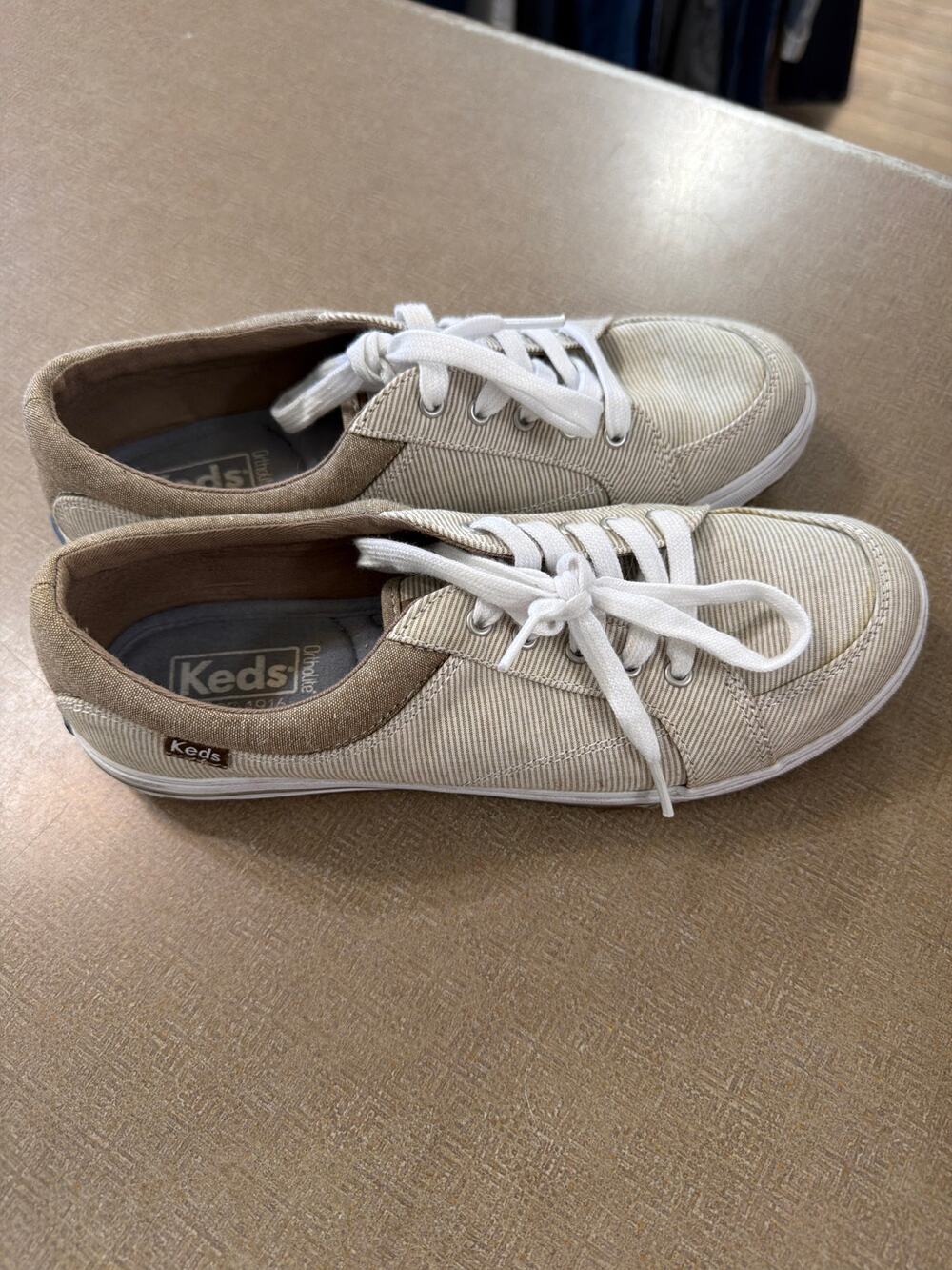 Keds sneakers tan and white striped canvas women's size 7.5